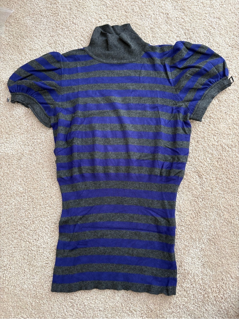 Express women's puff sleeve gray violet stripe knit mock neck top Y2K Size M